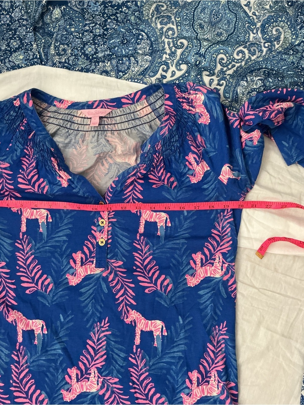 Lilly Pulitzer Blue Tunic Dress with Pink Leaf & Zebra Accent - Picture 9 of 10